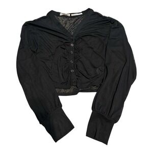 Urban Outfitter's Black Sheer Button Front Long Sleeve Size Large